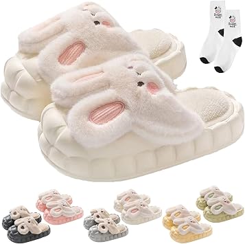 Jfxgjuv Removable and Washable Cute Rabbit Cotton Slippers Bunny Slippers Kawaii Rabbit Slippers Plush Animal House Slippers