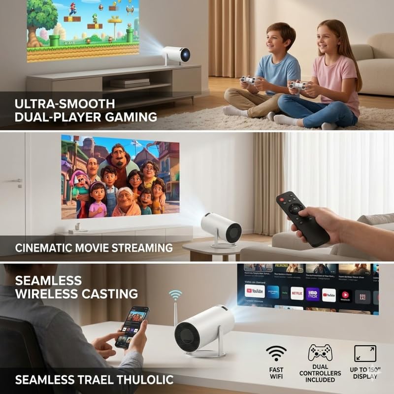 Lapras ๐๐-๐๐๐๐ซ ๐๐จ๐ง๐ -๐๐ข๐๐ ๐๐๐ซ๐ซ๐๐ง๐ญ๐ฒ, WiFi Game Projector Console with Built-in Retro Games, Dual Wireless Controllers, Smart Home Theater Video Projector, Portable Gaming System 3