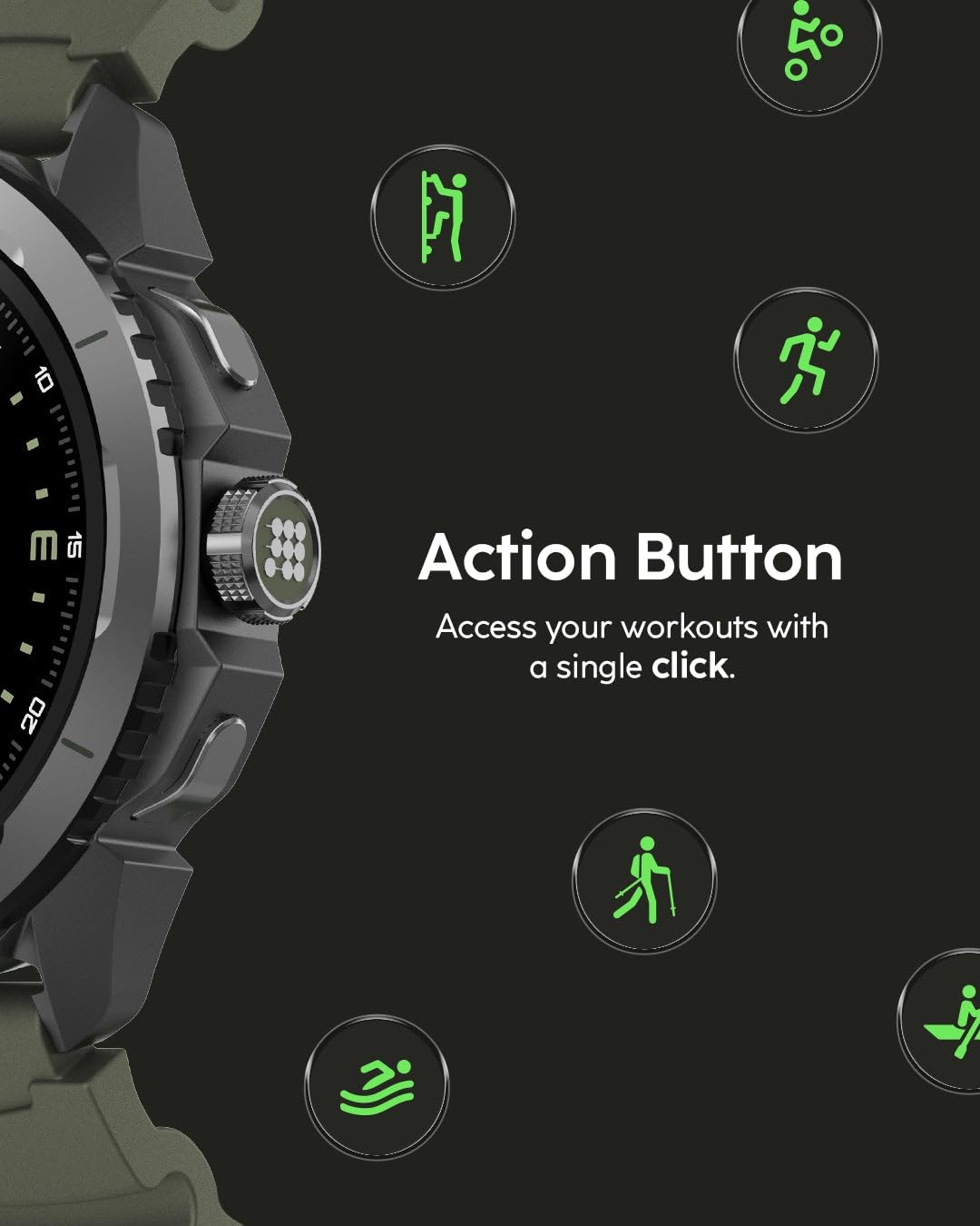 Cubitt Terra Rugged Smartwatch with Dual-Band GPS, 1.48” AMOLED Display, Offline Maps, VITA AI, AI Coach, Readiness Score, 5ATM, 14-Day Battery – Military Green