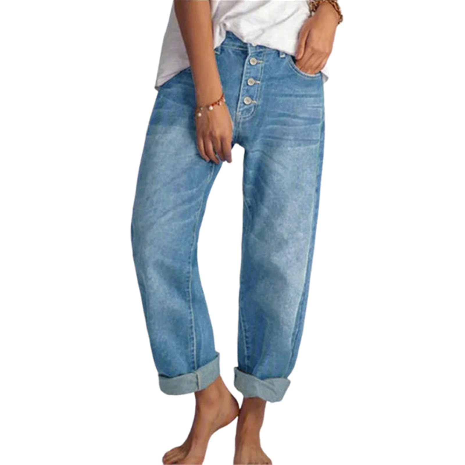 Jeans Tonneau Pour Femmes, Jeans Courts À Jambe Large, Taille Haute, Baggy, Boyfriend, Mom, Pantalon En Denim À La Cheville Avec Poches, Streetwear En Denim, Jeans Baggy Pour Femmes