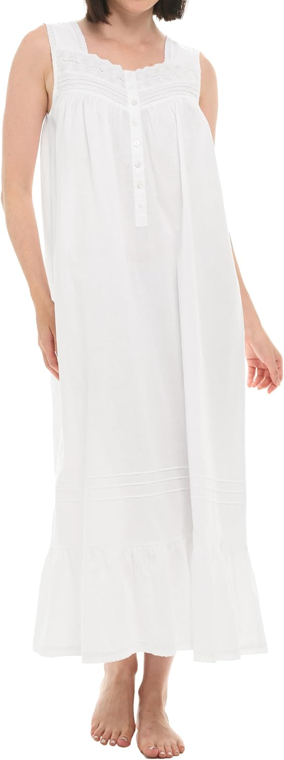 Alexander Del Rossa 100% Cotton Nightgowns for Women Cotton Nightgown, Victorian Nightgown Sleeveless