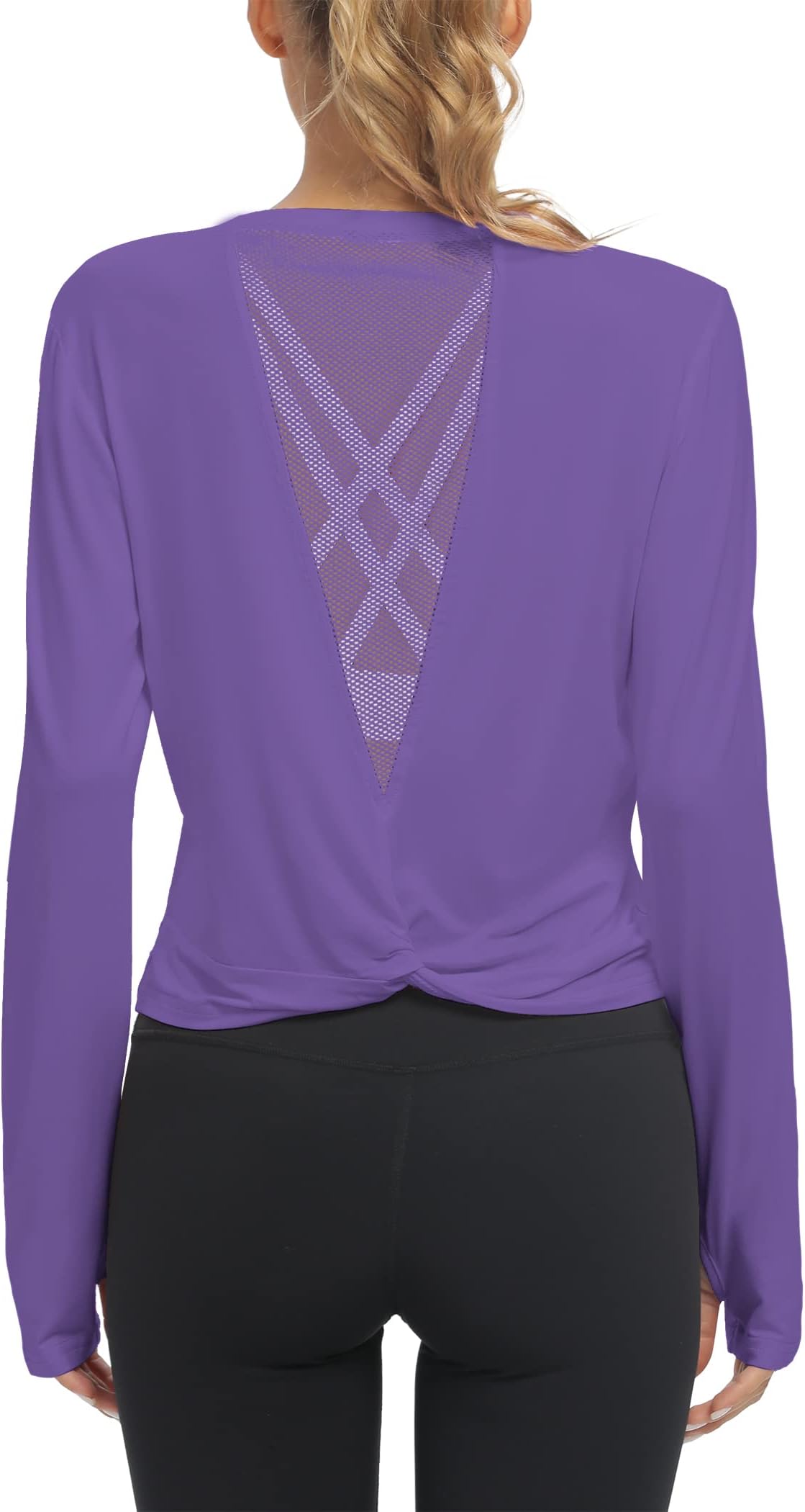 Mippo Long Sleeve Workout Tops Slightly Cropped Shirts for Women to Wear with Leggings