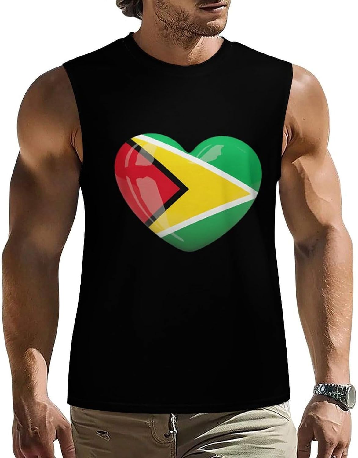 Guyana Flag Heart Men Summer Sleeveless Crew Neck Top 5XL