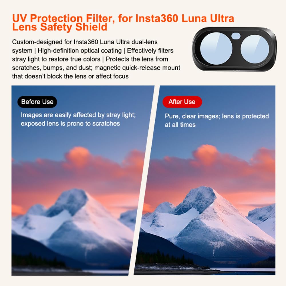 Kit di filtri magnetici per lenti Insta360 Luna Ultra Dual Lens, CPL/ND8/ND64/ND1000 1/4 Black Mist/UV/riduzione dell'inquinamento luminoso accessori per fotocamere (ND1000)