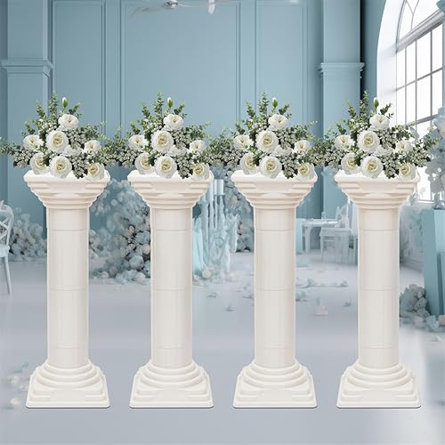 Miniatura 4 de Elegante juego de 4 columnas romanas  Estatuas de columna griega de plástico de 34 pulgadas con pedestal de maceta para decoración de bodas