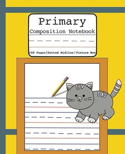 Primary Composition Notebook: Cute Primary Composition Notebook with Dotted Blue Midline and Red Baseline for Handwriting and Picture Space for Drawing, Kids Pre-K, Grades K-2, 7.5 x 9.25, 100 pages.