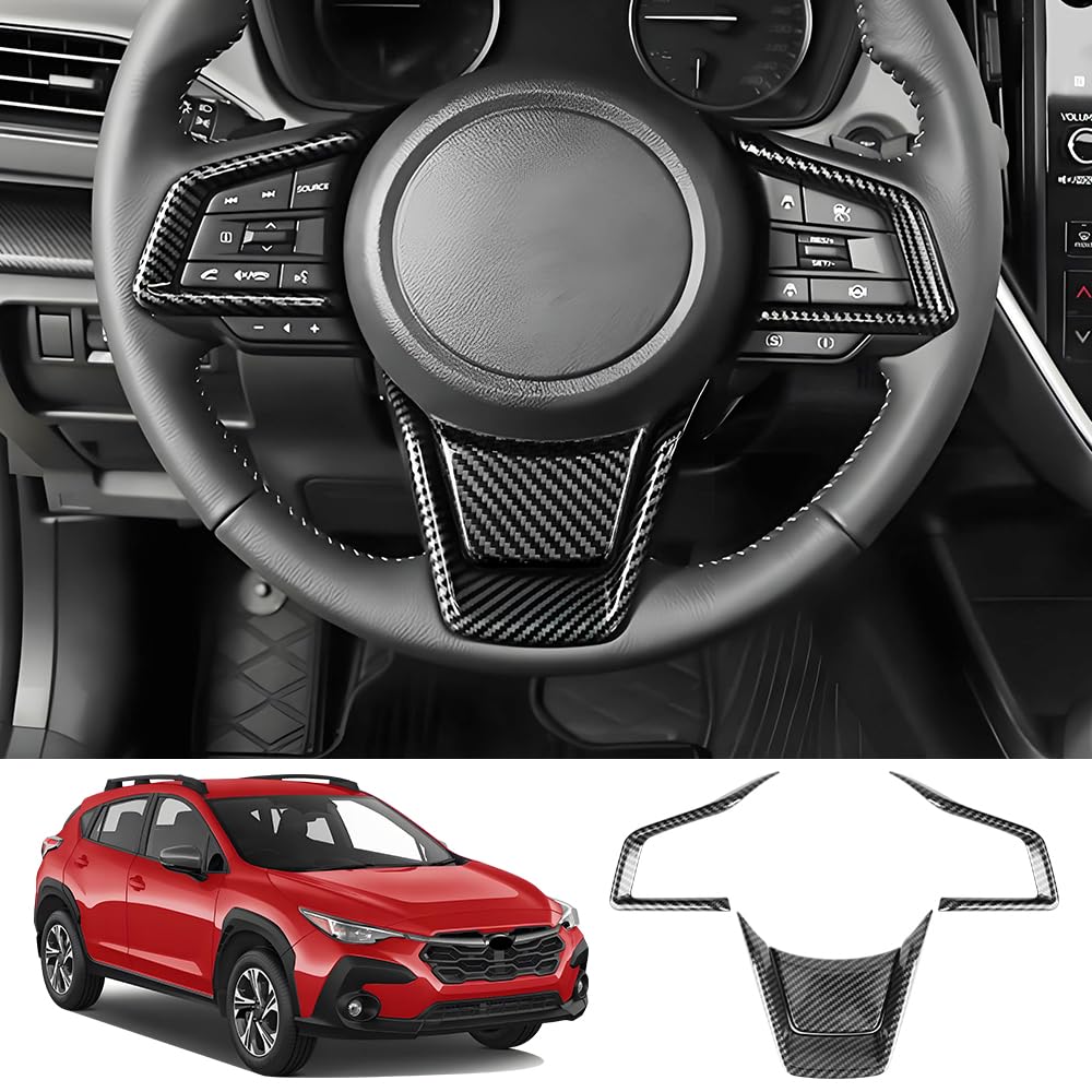 LUNQIN Carbon Fiber Style Car Steering Wheel Trim Cover Panel Accessories for Subaru Crosstrek 2018-2025，Forester 2019-2024，Impreza 2017-2025，Ascent