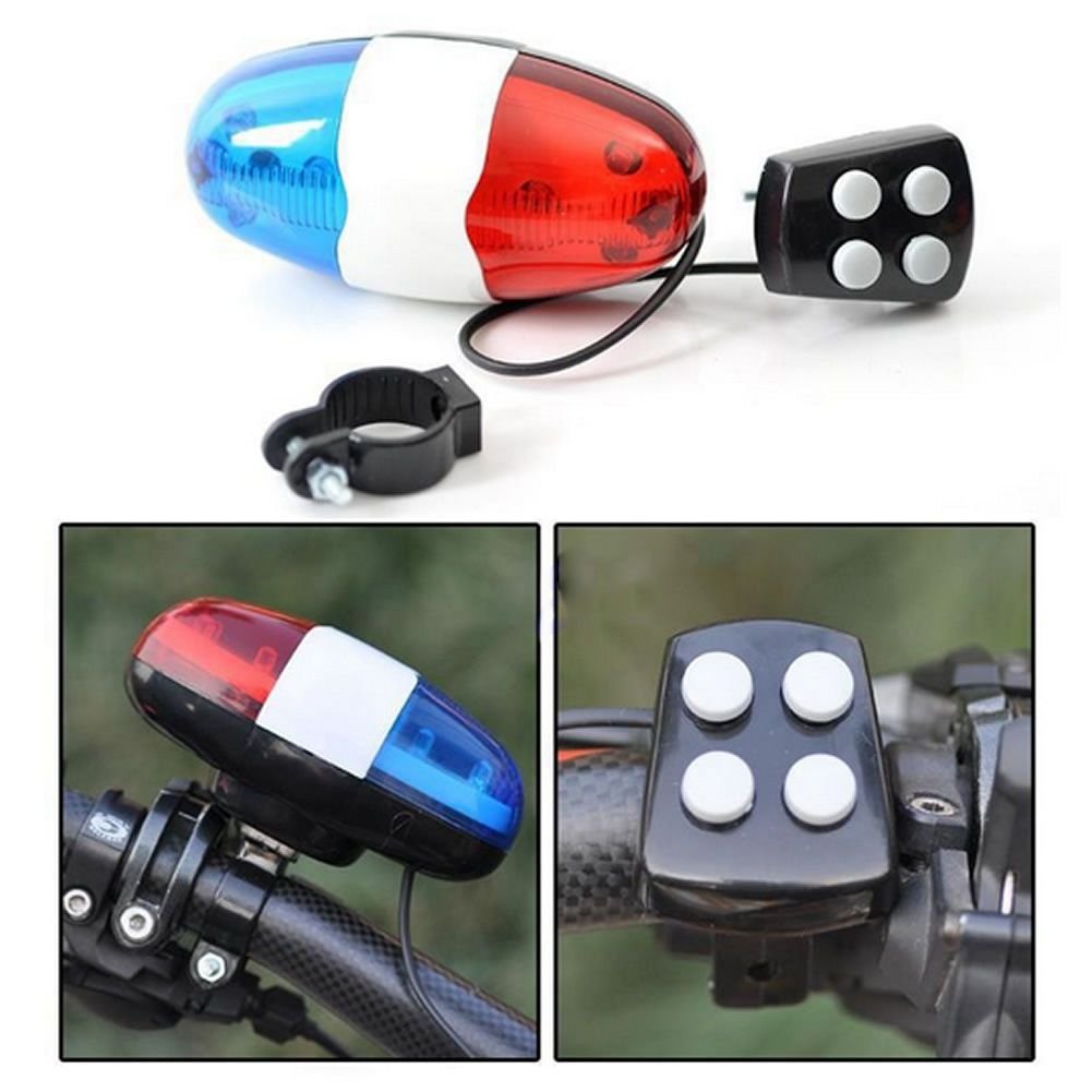 Campanello Elettronico Per Bici Con Sirena Polizia E Luci LED - 4 Toni Da 110 DB