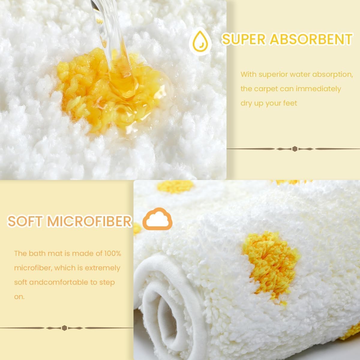 Floral Bath Mat Cute Modern Rug Super Absorbent and Non Slip Carpet Machine Washable for Dining Room, Kitchen and Shower (31"x20", Egg Flowers)