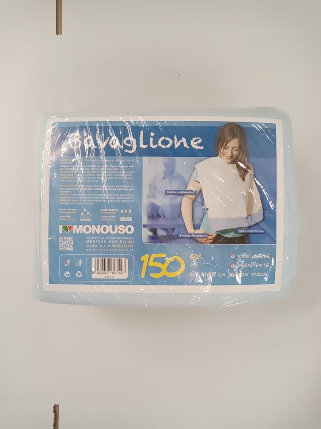 MEDICAL SUD PROFESSIONAL Einweg-Lätzchen für Erwachsene, aus Zellstoff und Polyethylen, mit Auffangbeutel, saugfähig und wasserdicht, hergestellt in Italien