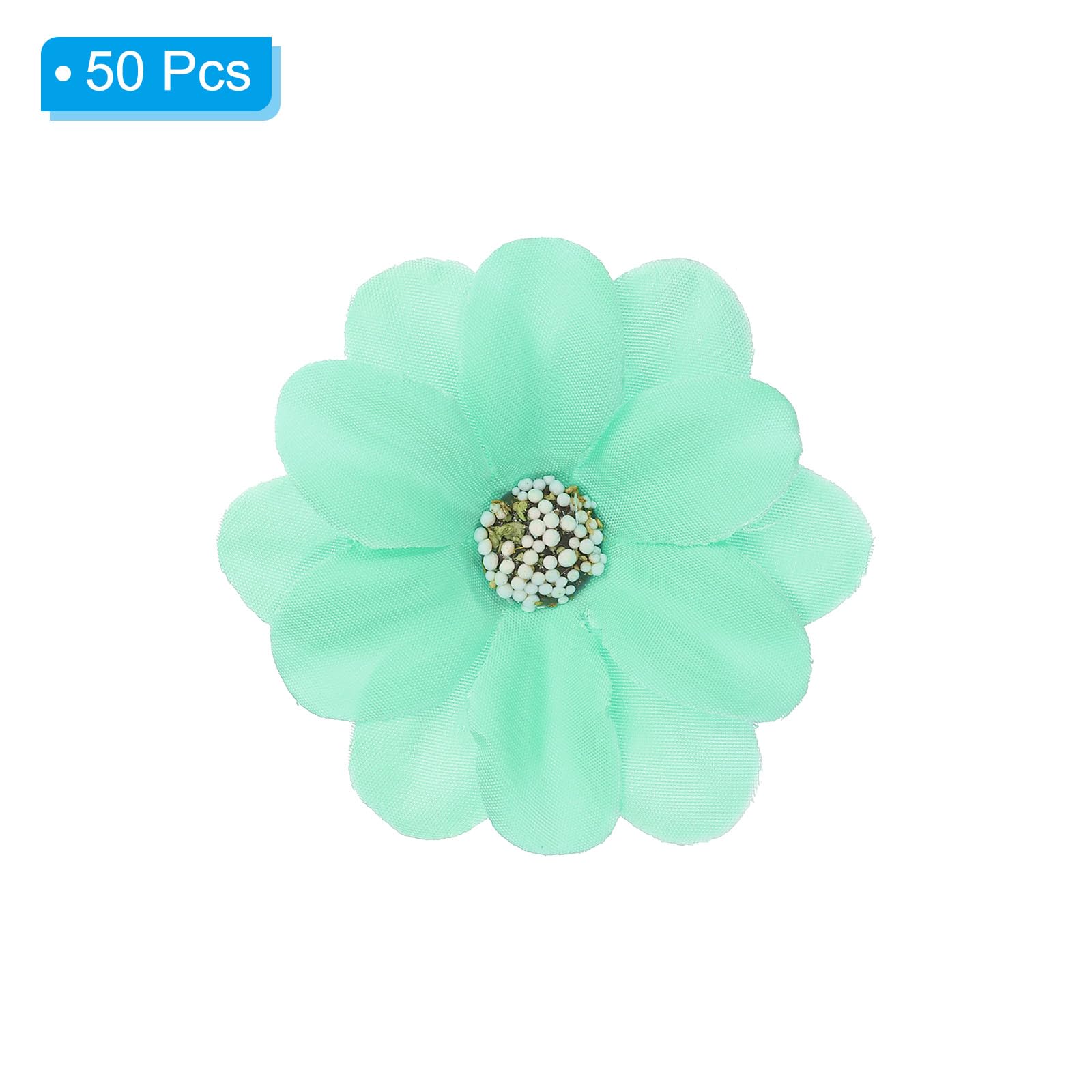 PATIKIL Faux Flower Heads for Crafts 50 Pcs Fake Chrysanthemum Blossom Head Bulk Mini Artificial Silk Flowers Embellishments for Wreath Wedding Party Decoration Light Blue - Image 3