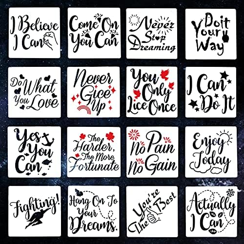 GORGECRAFT 16PCS Inspirational Word Stencils Motivational Stencil Reusable Quote Sign Plastic Motivational Love Home Believe Word for Fabric Painting on Wood Wall Home Floor Window Glass Decor