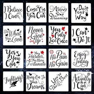 GORGECRAFT 16PCS Inspirational Word Stencils Motivational Stencil Reusable Quote Sign Plastic Motivational Love Home Believe Word for Fabric Painting on Wood Wall Home Floor Window Glass Decor