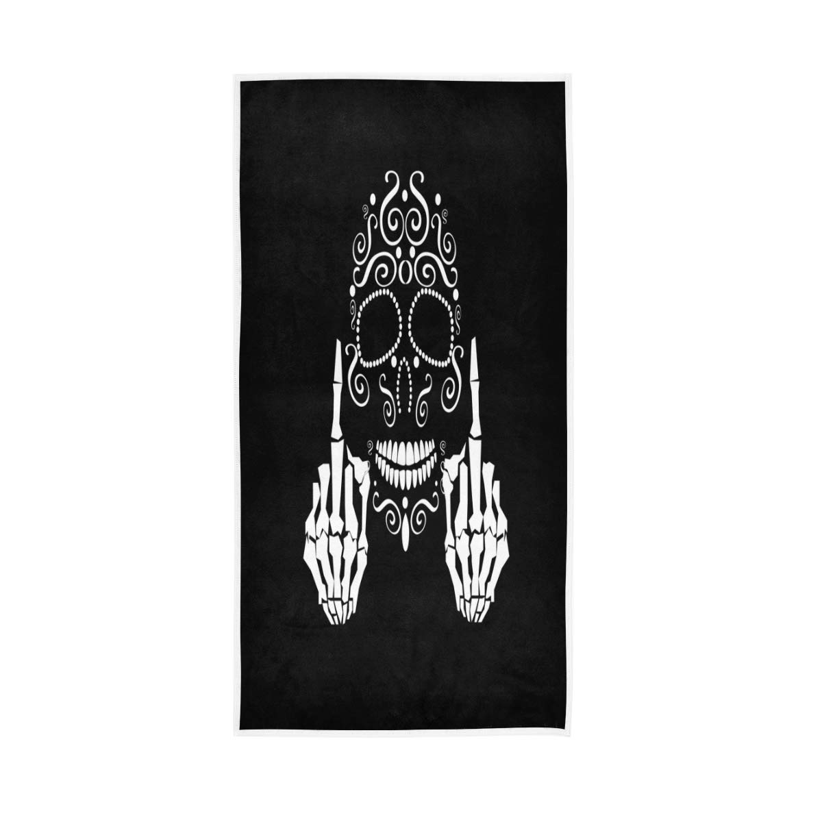 HUYGD Hand Towels Cotton Ethnic Sugar Skull Middle Finger Up Black Soft Towel Multipurpose Bathroom Beach Towel for Home Kitchen Swim Spa Gym, 30x15 inch