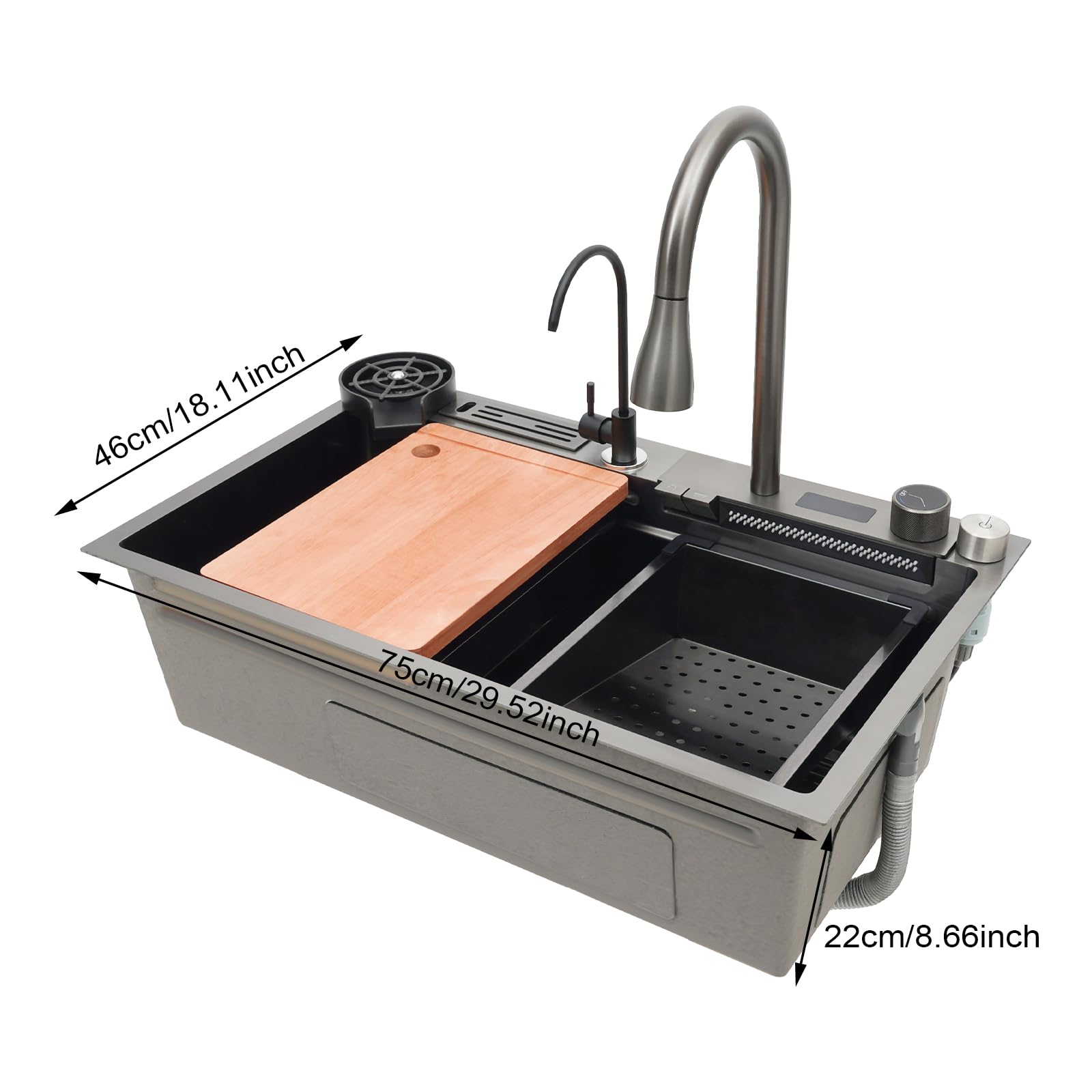 Einschalen-Küchenspüle 75x46x22cm Multifunktionale Edelstahl Wasserfall-Spülbecken, Intelligenz Becken Spüle für Restaurants, Küchen, Labors, Kantinen, Cafés