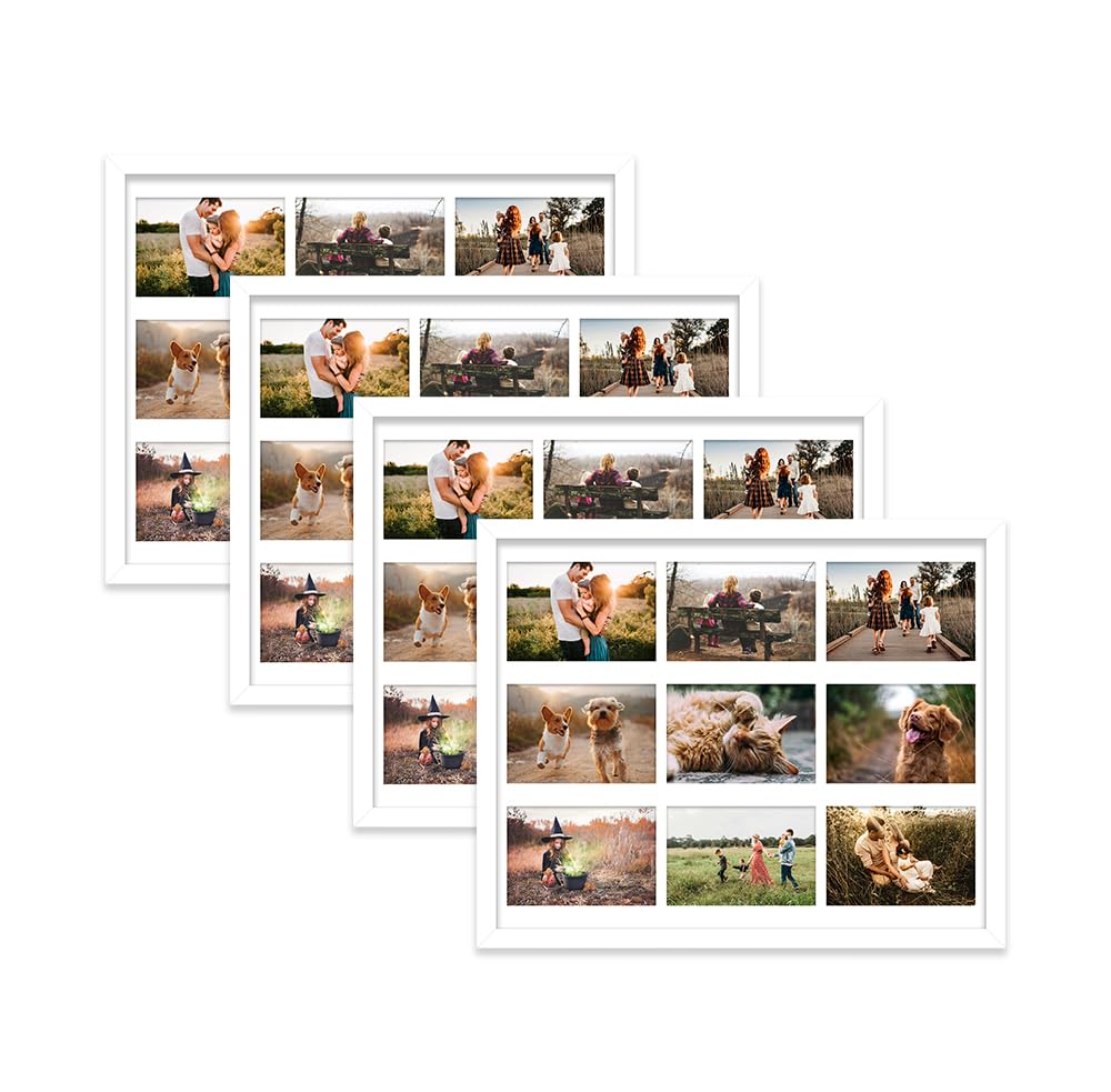 White Multi Photo Frame - Holds 9 x 6x4 Pictures, Family Collage Picture Frame for Wall Display, 20x16 Frame size, Set of 4