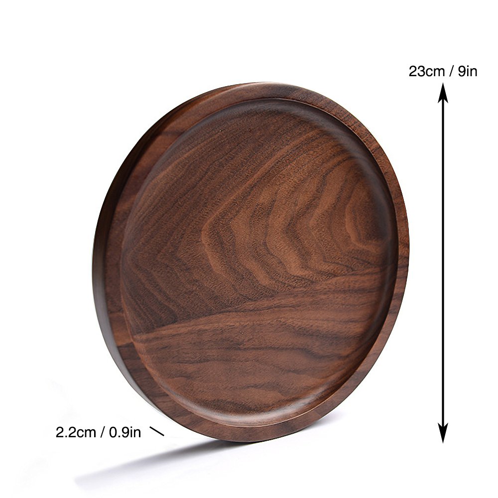 Winterworm Bandeja rústica de madera de nogal maciza, bandeja cuadrada rectangular para té, mesa de café (redonda (9 x 9 x 0.9 pulgadas)