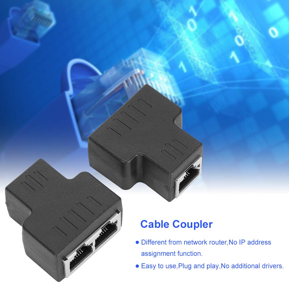 2PCs Ethernet Cable Adapter RJ45 LAN Connector Extender Splitter for Internet Wire Connections Suitable for Home Office Black (Black)