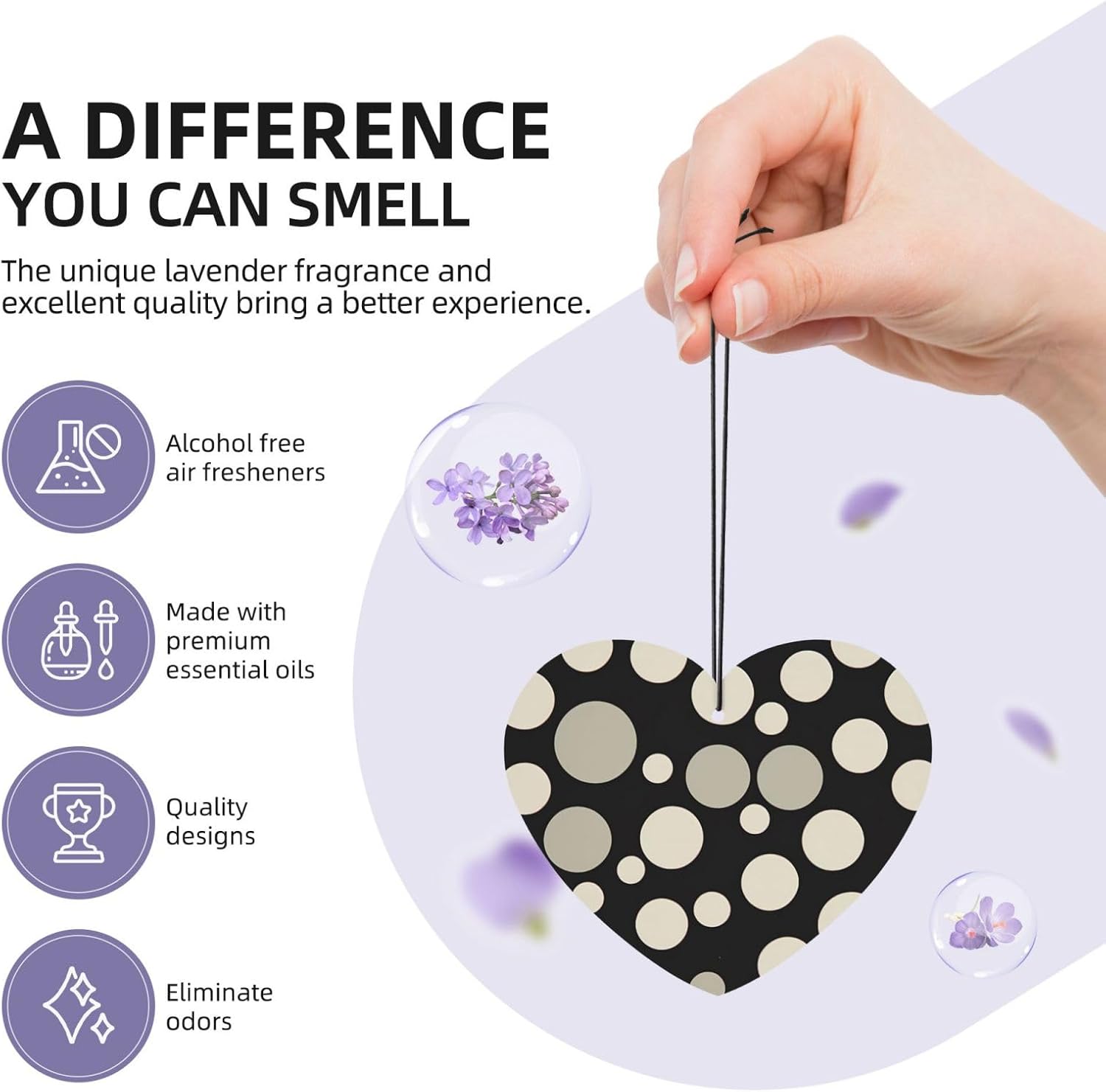 Car Air Freshener 24 PCS Polka Dot Hanging Car Air Fresheners Auto Interior Decor Card Freshener Strong Scented Card Lavender Cars Scents for Office Bedroom Close Drawer Heart Shape