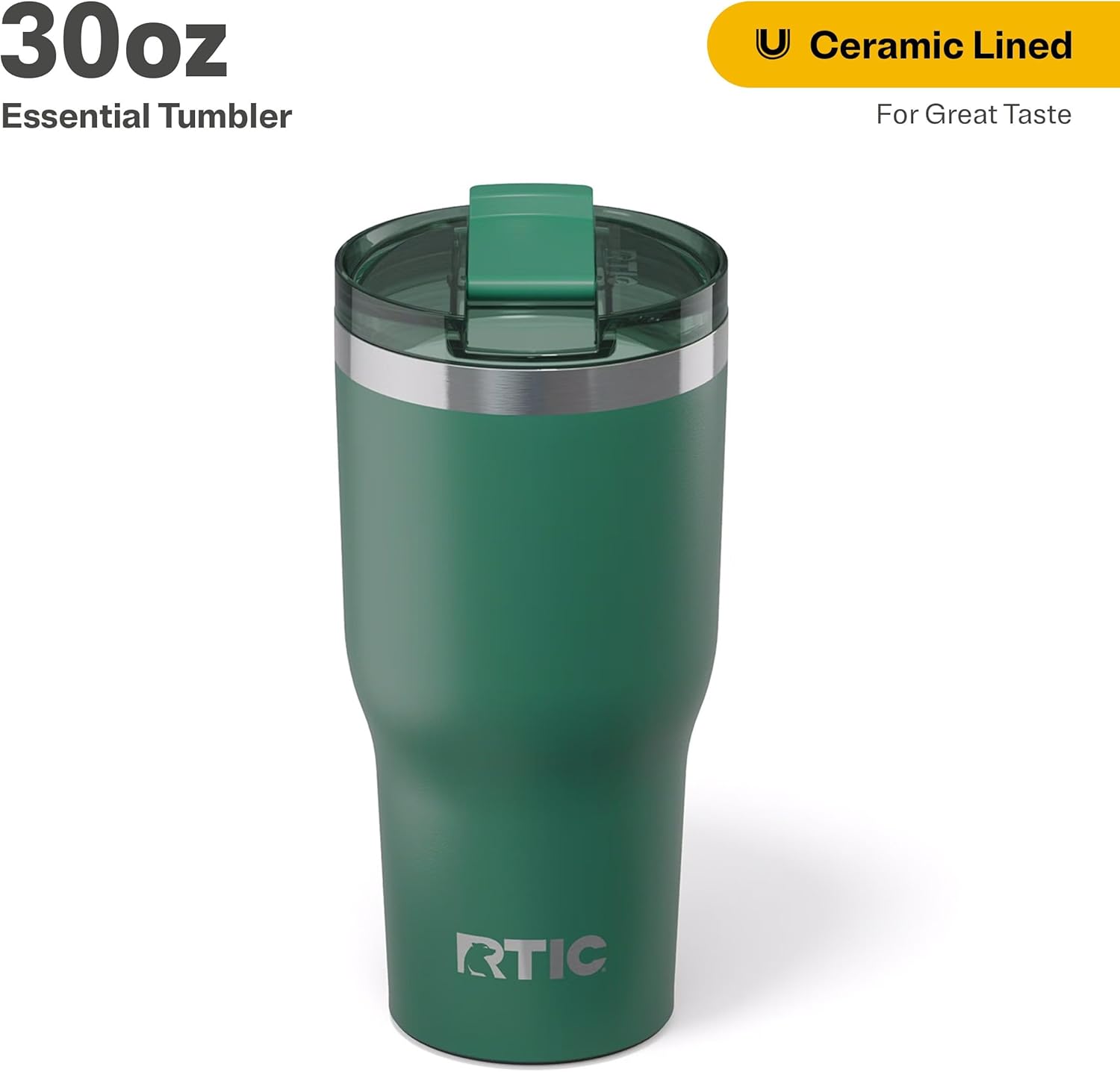 RTIC 30oz Essential Tumbler with Lid, Ceramic Lined, Insulated, Stainless Steel, Metal, Double Wall Vacuum-Insulation, Travel Cup for Iced Coffee, Tea, Hot and Cold Drink, Pine Tree - Image 2