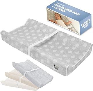 Jool Baby Serenity Soft Changing Pad with Washable Cover - Non-Slip, Contoured Safety Strap, Fits Standard Tables (Cloud Gray)