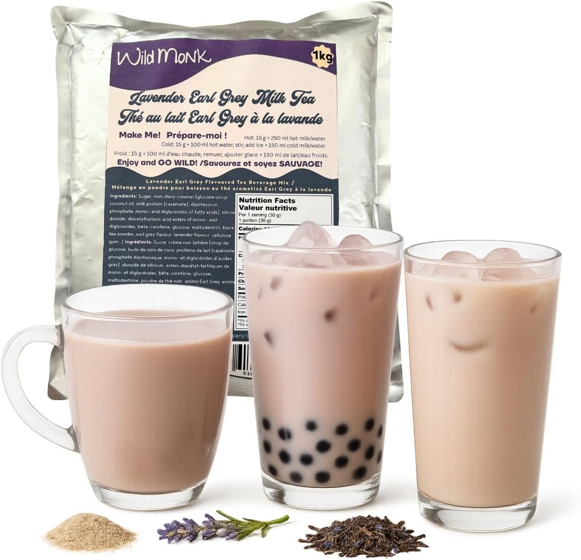 Lavender Earl Grey Milk Tea Premium Bubble Tea Powder (1 kg), 33 Servings - Make Bubble Tea at Home - Ideal for Frappes, Coffee, Boba Tea, Milkshakes - Gluten Free, Halal Certified