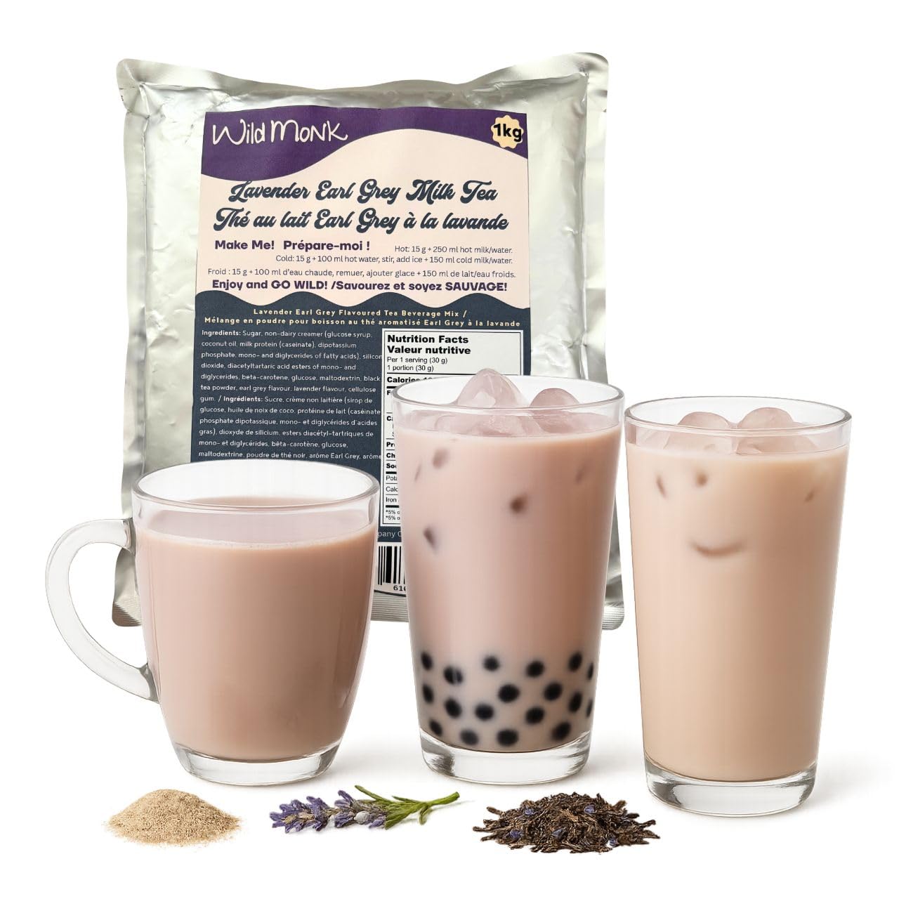 Lavender Earl Grey Milk Tea Premium Bubble Tea Powder (1 kg), 33 Servings - Make Bubble Tea at Home - Ideal for Frappes, Coffee, Boba Tea, Milkshakes - Gluten Free, Halal Certified