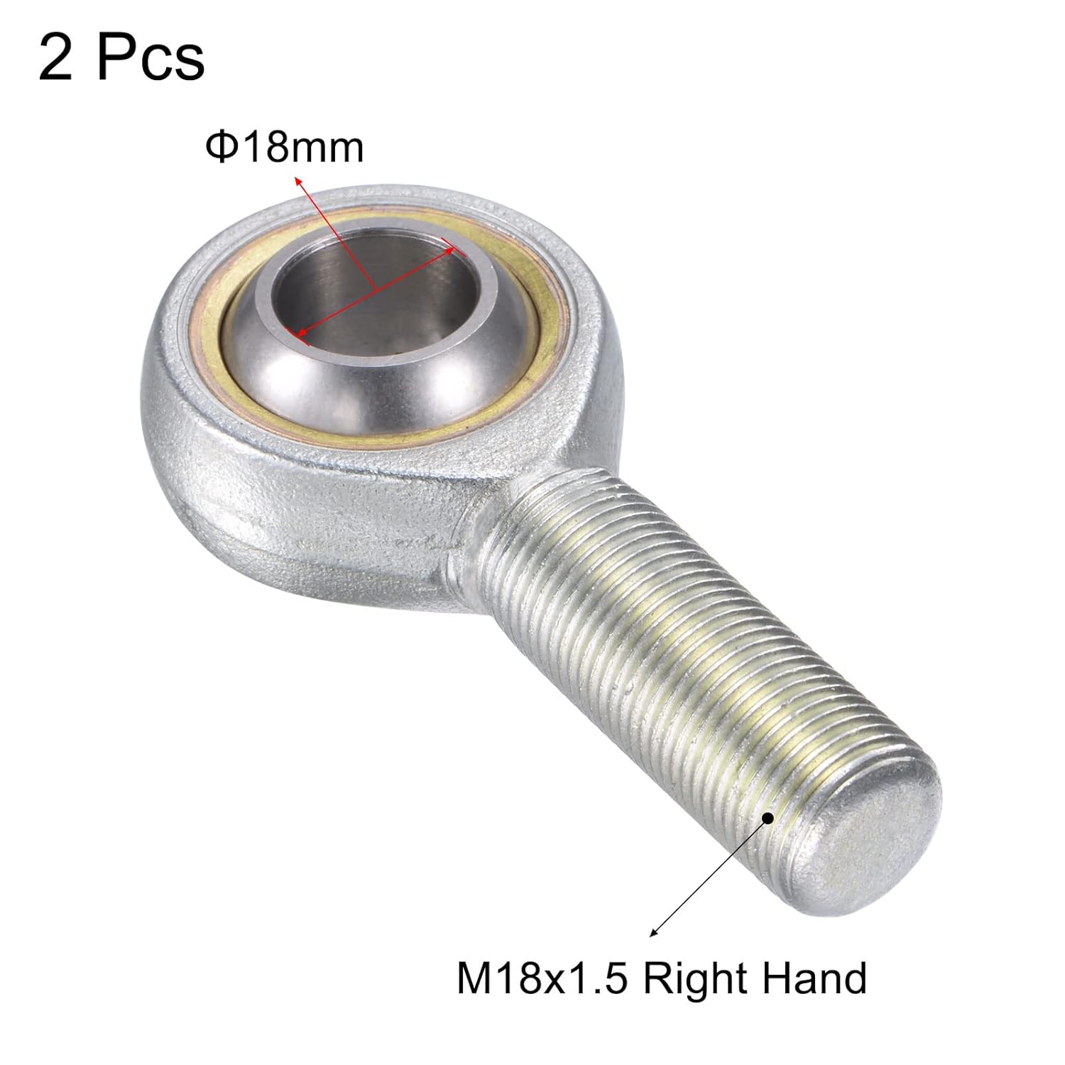 uxcell 2pcs SA18TK POSA18 Spherical Rod End Bearing 18mm Bore Self-Lubricated Joint Bearing M18x1.5 Right Hand Male Thread Connector