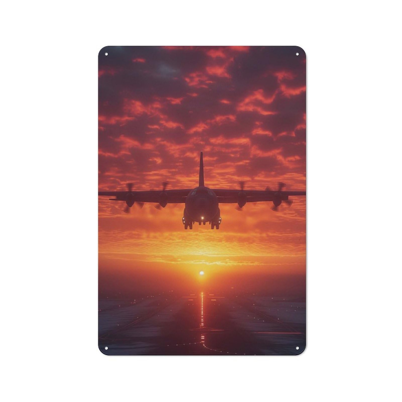 Man Cave Airplane at Sky Background Tin Wall Sign, Wall Decor for Workshop, Shed And Game Room, 30x20cm