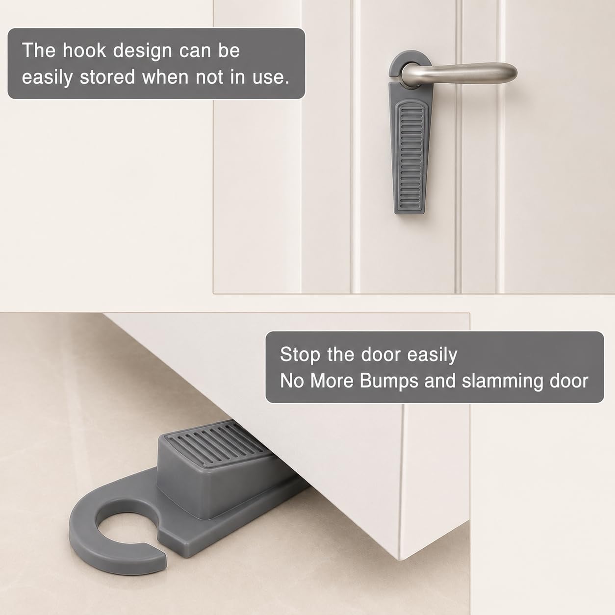 Rubber Door Stopper Wedge Set of 2 | Heavy Duty Anti-Slip Door Stop with Hanging Hook | Non-Slip Rubber Door Holder for Wood, Tile, Marble, Granite & Laminate Floors | Grey, Home & Office Use — Amazon image 5