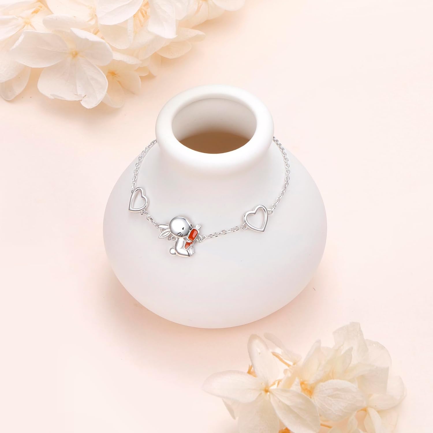FLYOW Adjustable Animal Bracelets for Women Girls 925 Sterling Silver Axolotl Opal/Bunny Heart Bracelet Gifts for Mother Daughter Sister