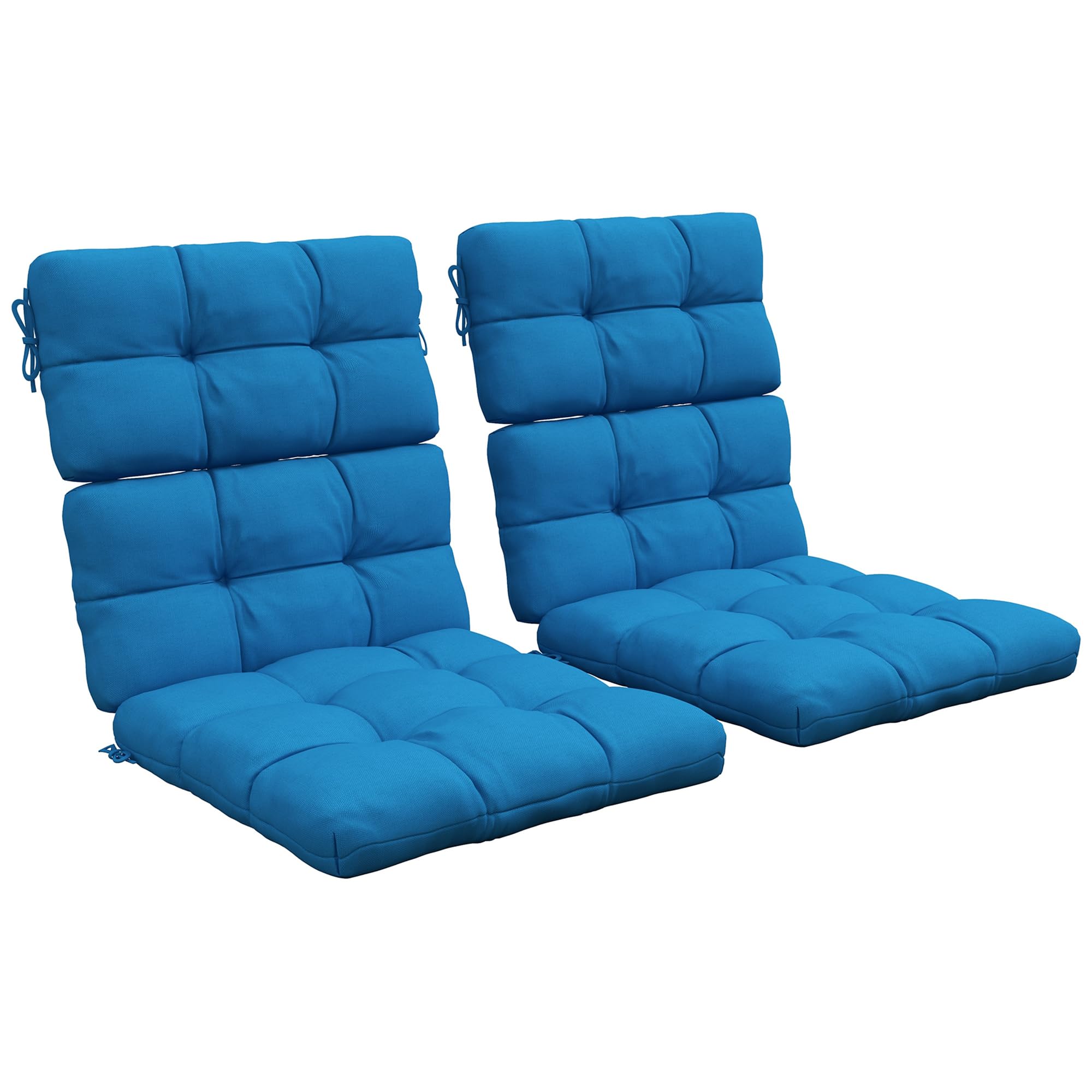 Outsunny 2pc Outdoor Seat Cushions with Backrest, Ties, Water Repellent Seat Pads for Chair, Garden Patio, Blue