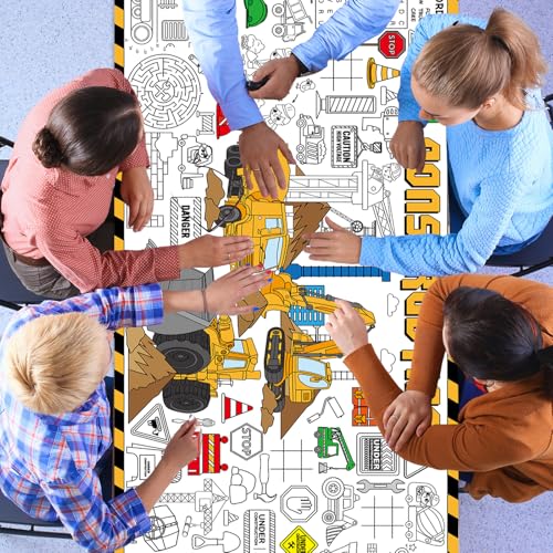 Image of Construction Giant Coloring Poster for Kids Large Coloring Tablecloth Big Paper Sheets Page Dump Truck Table Cloth DIY Activity Game Art Crafts Mat Wall Home Classroom Party Decoration Supplies