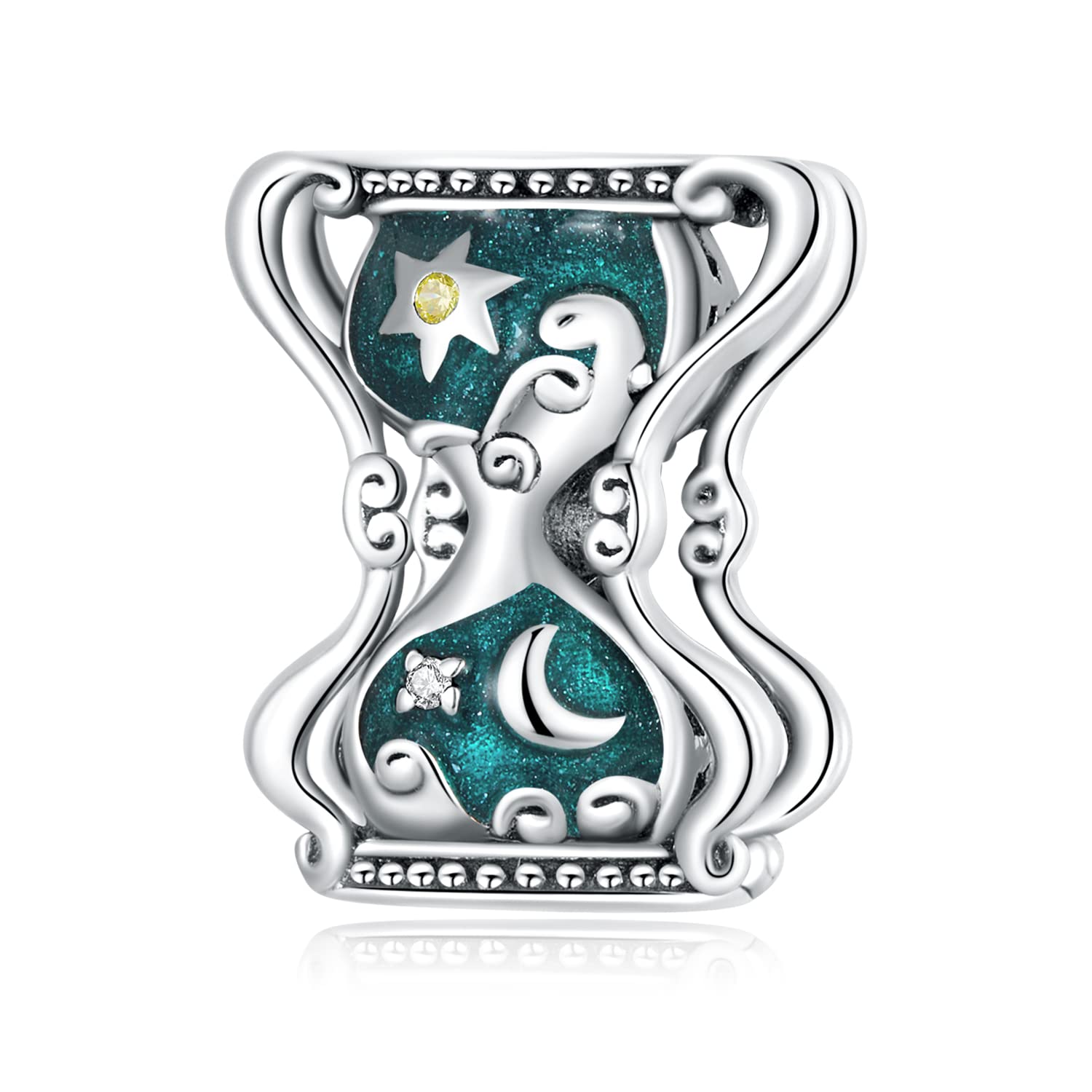 GNOCE Sterling Silver Hourglass Pendant Charm - 18K Rose Gold Plated With Zircon, Fits Pandora Bracelets & Necklaces - View #13