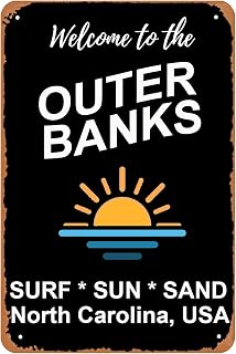 Metal Tin Sign Outer Banks North Carolina Surf Sun Sand Retro Wall Decor Plaque Painting for Home Bar Pub Club Cafe Room Garage Man Cave 8x12 inch