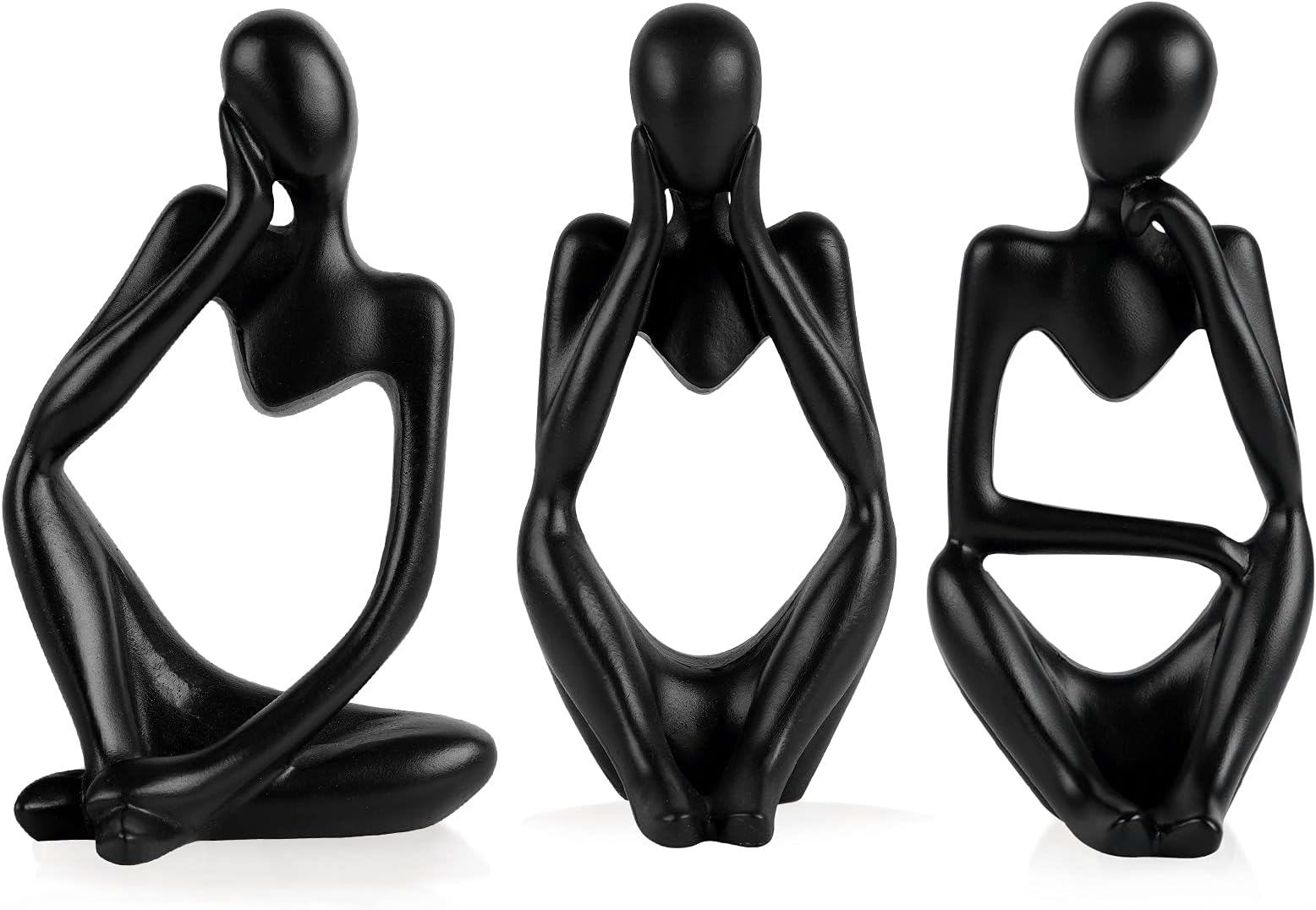 Abstract Sculpture The Thinker Statue Resin Statues for Home Decor Modern Home Office Desktop Shelf Bookshelf Decor Set of 3 (Small-Black)