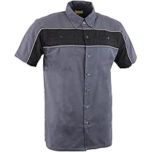 MDM11671 Men&rsquo;s Grey-Black Mechanic Work Shirt w/Reflective Strip - Heavy-Duty Button-Up