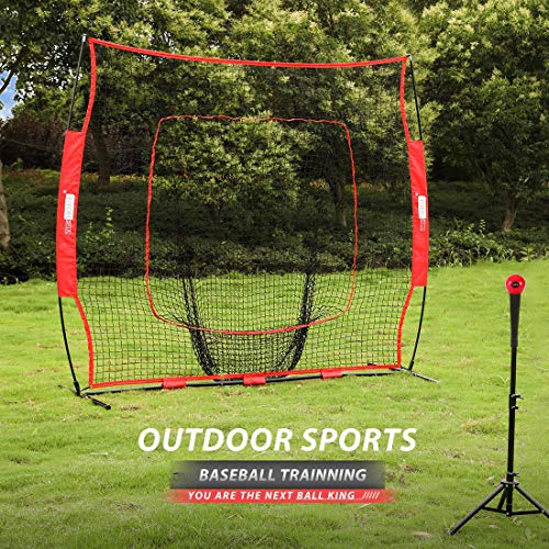 VIVOHOME 7 x 7 Feet Baseball Backstop Softball Practice Net Set with Strike Zone Target Tee Ball Caddy Carry Bag and 3 Weighted Balls for Batting Hitting and Pitching - Thumbnail 7