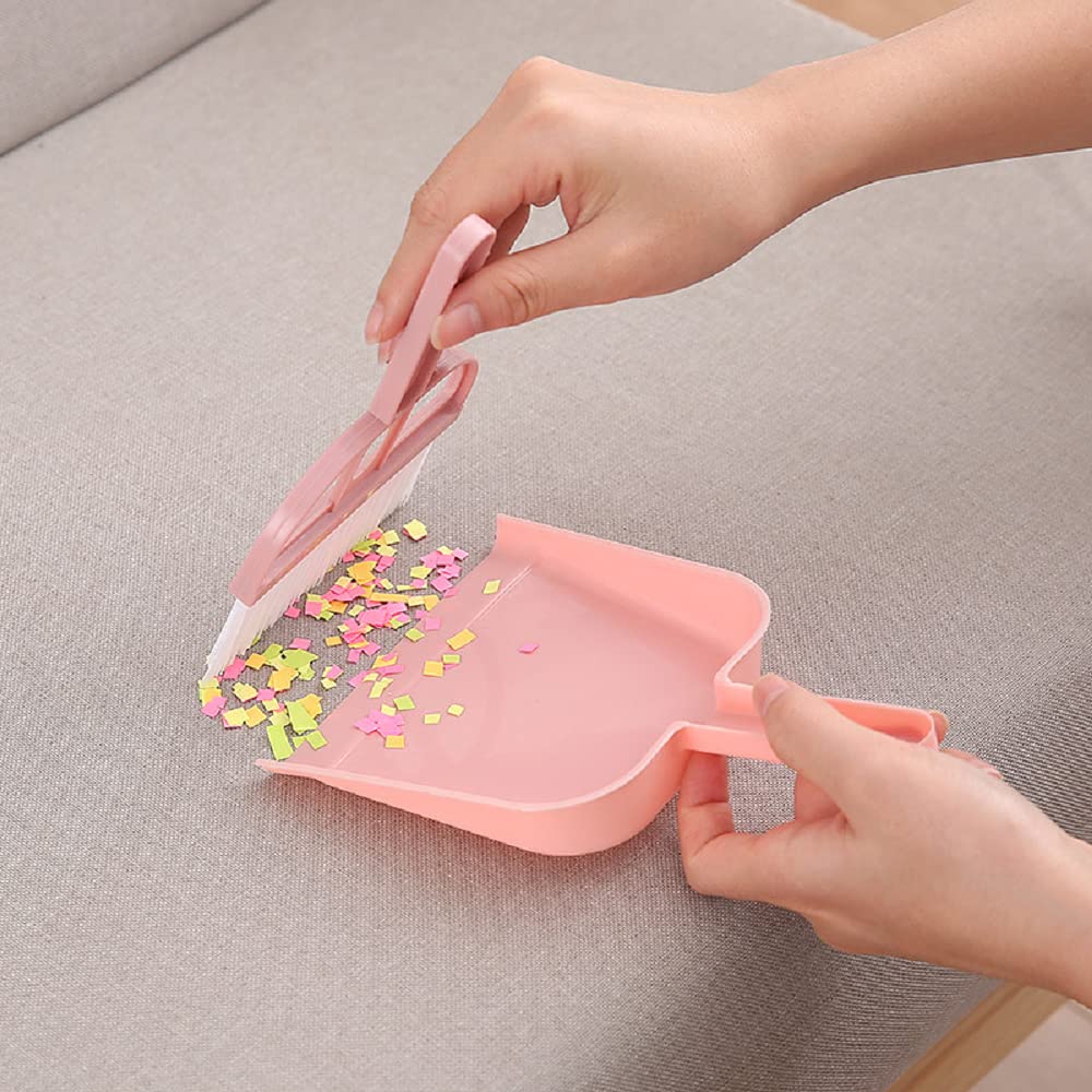 Foresta Mini Desktop Plastic Sweep Cleaning Brush Keyboard Brush Small Broom Dustpan Set with Hanging Hook (Pack of 2, Assorted Colour) 1