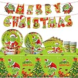 Diseño único de Navidad: estos platos de Navidad, servilletas, tazas, manteles y pancartas son todos diseños especiales para Navidad. Papá Noel, pingüinos, árboles de Navidad, copos de nieve, muñecos de nieve y cajas de regalo están todos impresos en él, brindándole un fuerte ambiente de Halloween y más diversión.