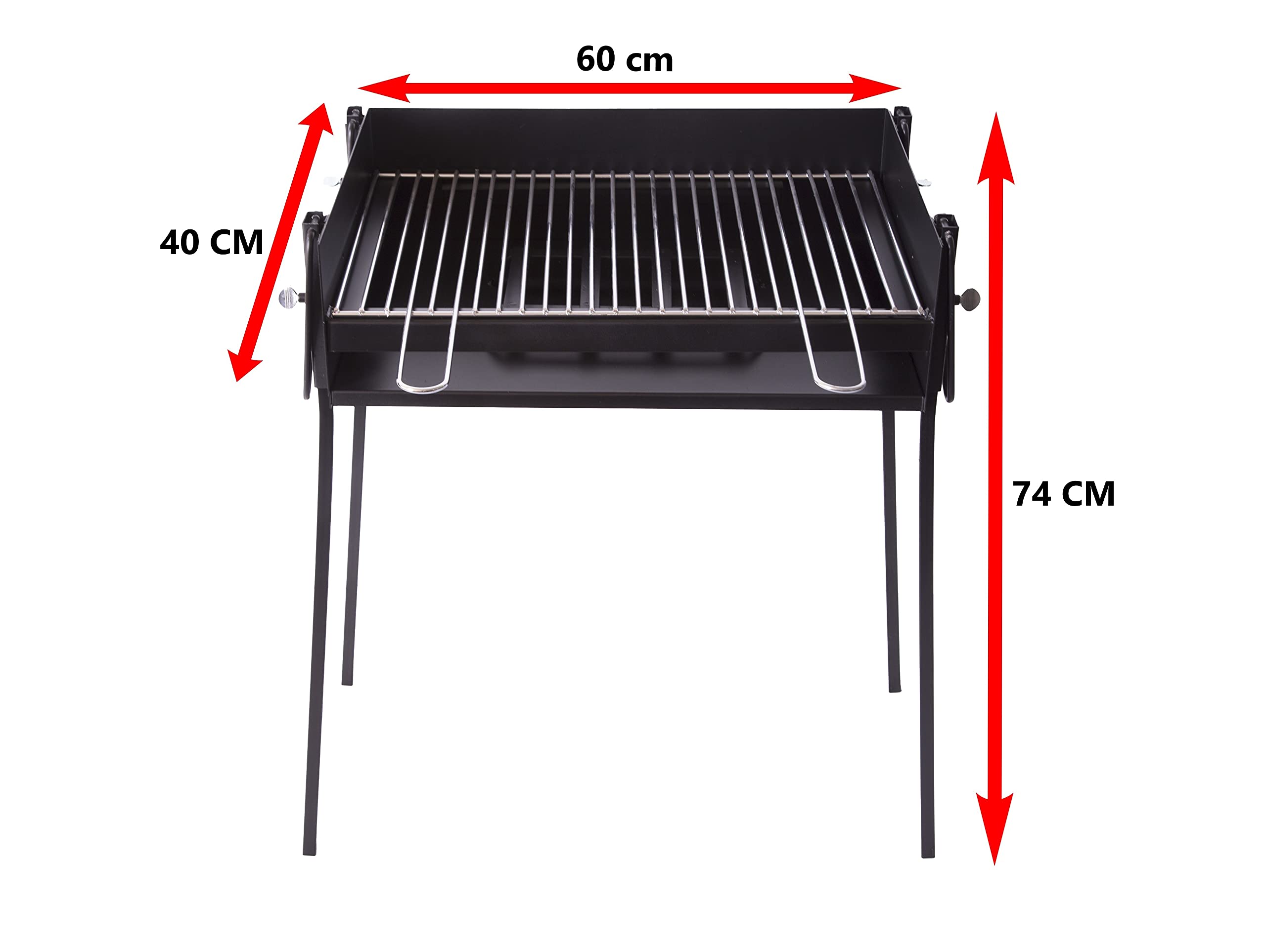 Barbacoa de Carbón Rectangular portátil 60x40 cnt de Chapa ideal para Carbón y leña, barbacoa con patas desmontables y parilla, para Asar Carne, pescado en el exterior