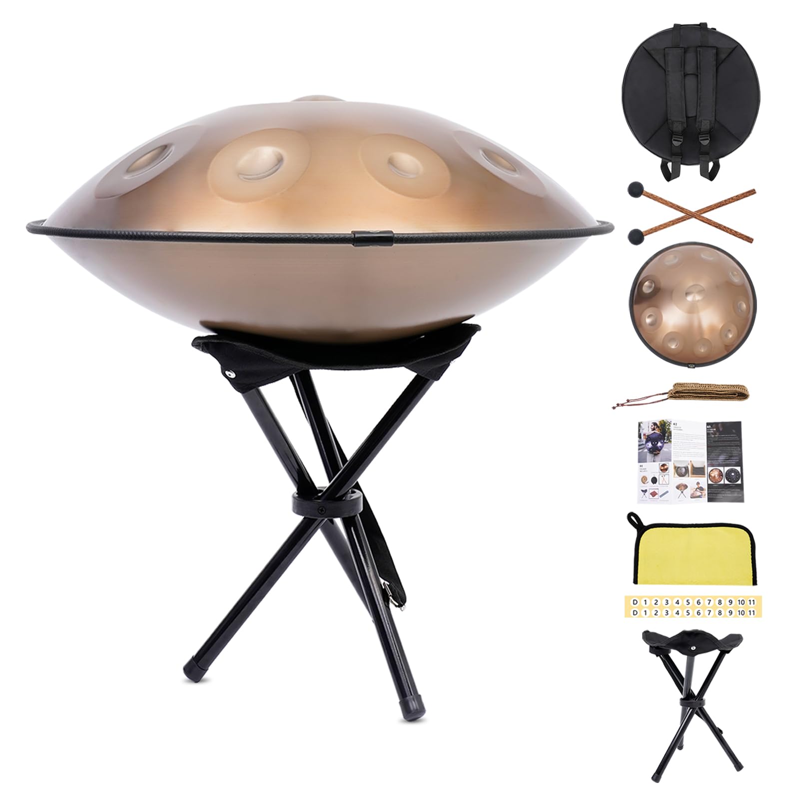 22 Inch Handpan Drum 10 Töne D-Moll 432Hz | Nitrierstahl mit Nanobeschichtung | Handabgestimmtes Komplettset für Soundhealing, Yoga & Live-Performance