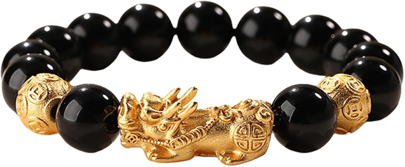 Feng Shui Pixiu Black Obsidian Wealth Bracelet for Men Women, Feng Shui Bracelet For Good Luck and Wealth