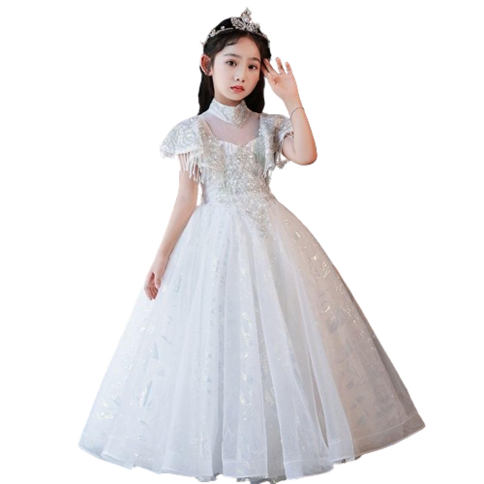 Blumenmädchen-Kleid aus Tüll mit Blumenmuster für die Erstkommunion, Festzugskleider für Kinder, große Mädchen, Prinzessin, Geburtstag,Weihnachten, Brautjungfer, Hochzeitsfeier, Ballkleid, 6–16 Jahre