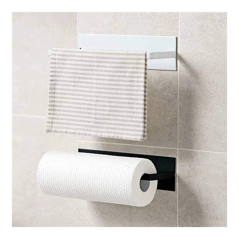 HLTYGWX Portarrollos para Papel higiénico, Estante para Almacenamiento de Toallas Autoadhesivo para Cocina, Colgador de pañuelos, Estante Colgante para gabinete/Negro