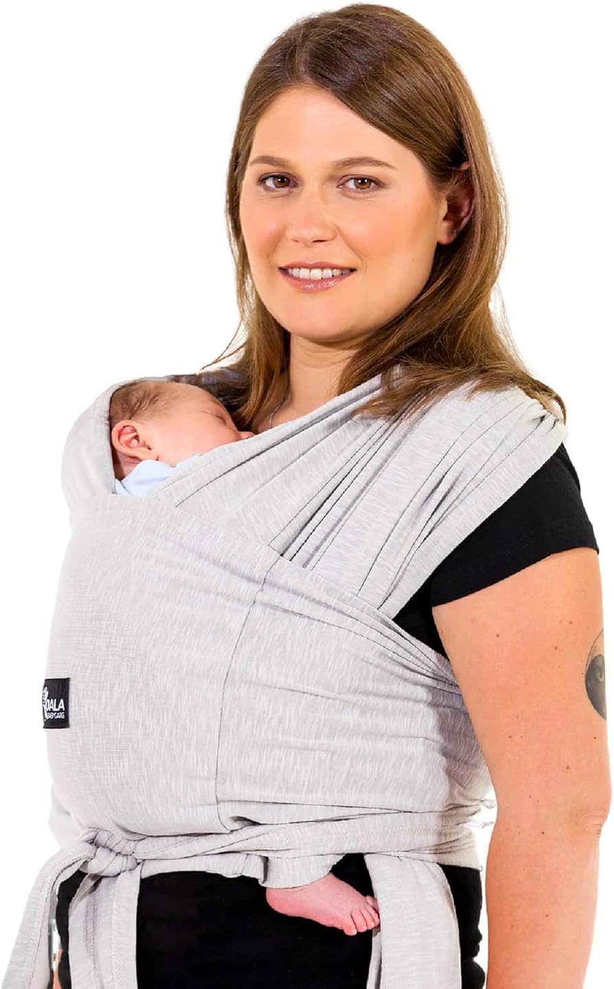 Koala Babycare Baby Sling Easy to Wear - Certified Ergonomic Support - Multi-Purpose Stretchy Baby Carrier Suitable up to 9 kg - Baby Wrap Carrier for Newborn - Light Grey - Registered Design