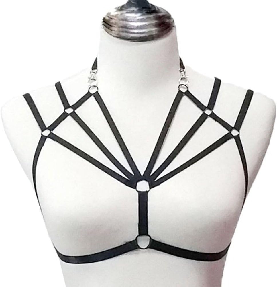 MIUNIKO Women's Sexy Erotic Goth Harness Strappy Body Caged Open Cup Frame Black Bra, Style 2
