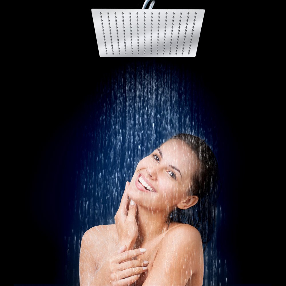 tectake® Soffione Doccia a Pioggia Anticalcare 30x30x4,5cm, Soffione Doccia Anticalcare Relax Acciaio Inox, Doccino Forma Quadrata Bagno, Doccino Bagnodoccia Design, Ugelli Silicone, Accessori Bagno