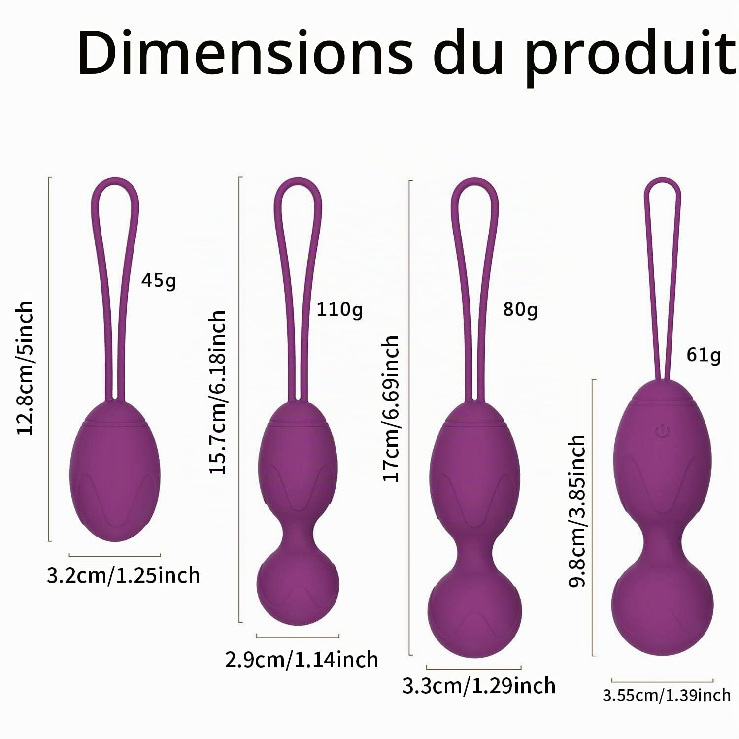 Boules de Geisha - Boules d'entraînement du plancher pelvien pour femme - Kit d'entraînement en silicone médical pour le contrôle de la vessie et les exercices du plancher pelvien - 4 balles violettes