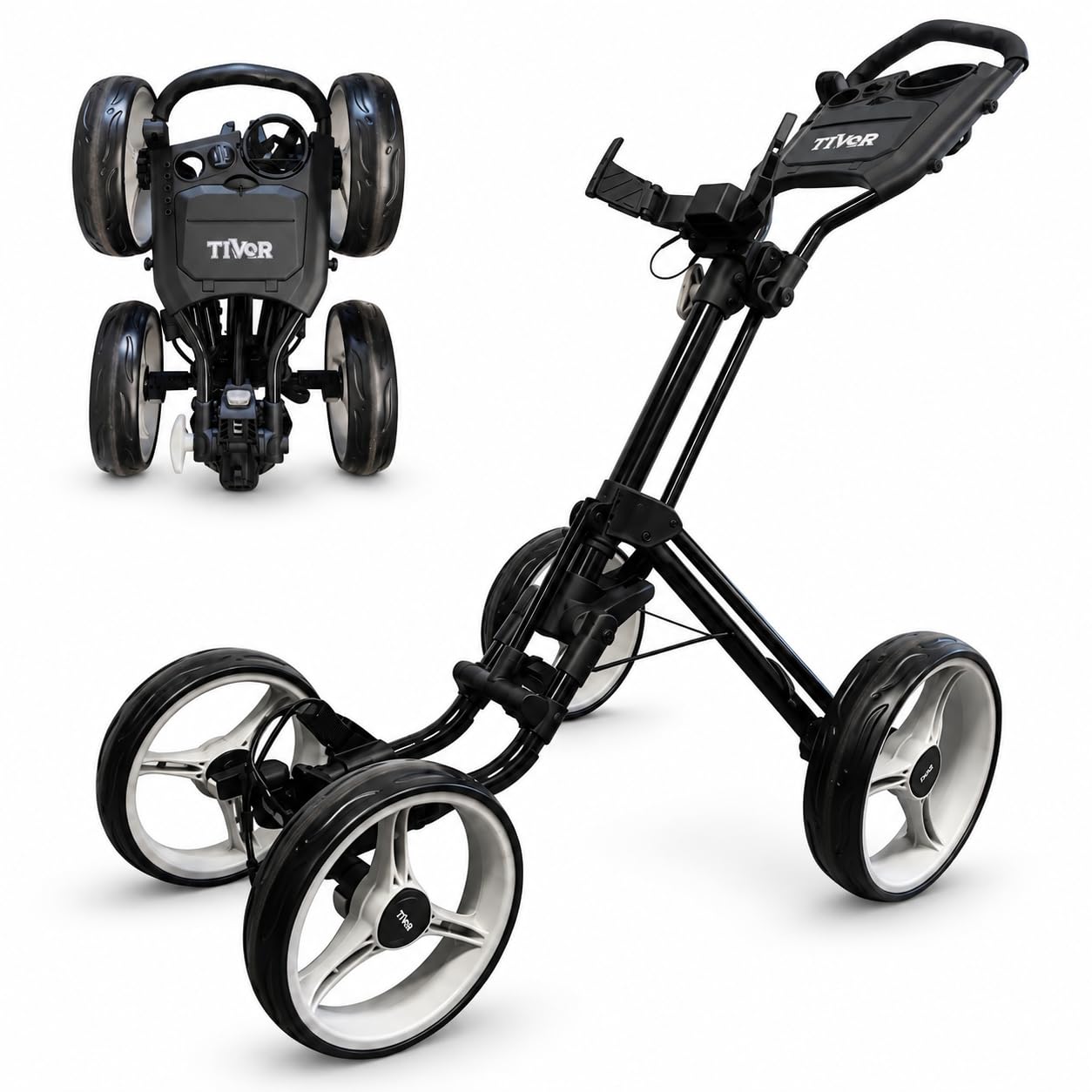 Tivor 4 Wheel Golf Push Cart for Golf &amp; Disc Golf Players, Folding Cart